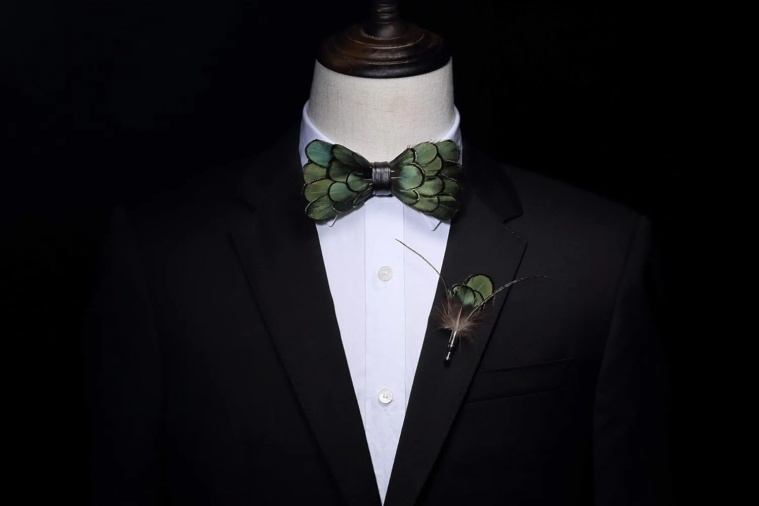 RBOCOTT Handmade Feather Pre-tied Bow tie and Brooch Sets for Men
