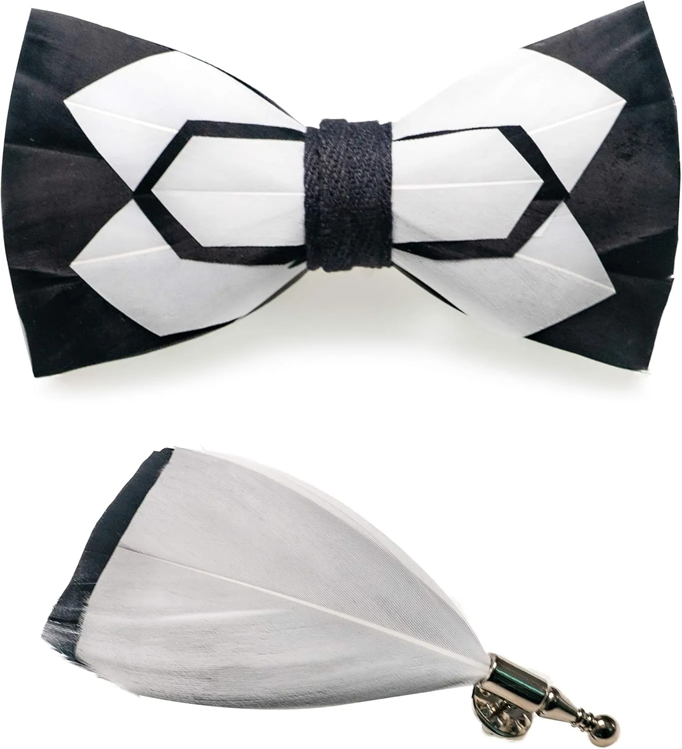 RBOCOTT Handmade Feather Pre-tied Bow tie and Brooch Sets for Men