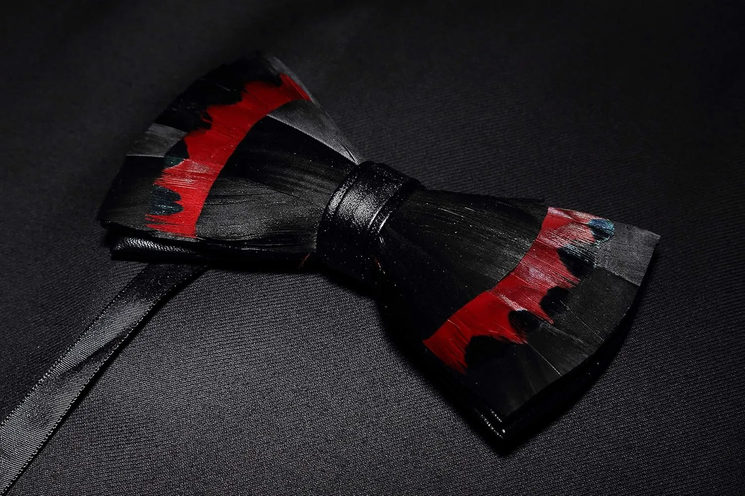 RBOCOTT Handmade Feather Pre-tied Bow tie and Brooch Sets for Men
