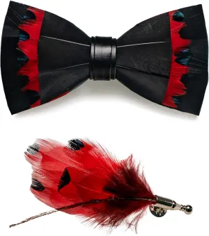 RBOCOTT Handmade Feather Pre-tied Bow tie and Brooch Sets for Men