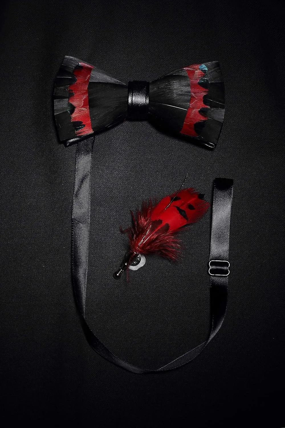 RBOCOTT Handmade Feather Pre-tied Bow tie and Brooch Sets for Men