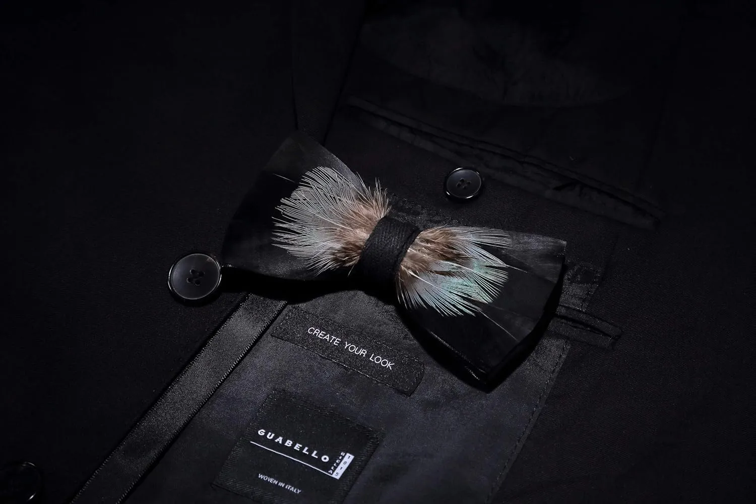 RBOCOTT Handmade Feather Pre-tied Bow tie and Brooch Sets for Men