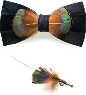 RBOCOTT Handmade Feather Pre-tied Bow tie and Brooch Sets for Men