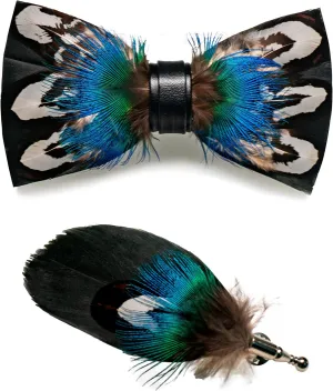 RBOCOTT Handmade Feather Pre-tied Bow tie and Brooch Sets for Men