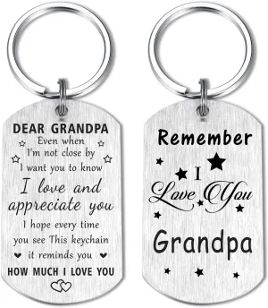 Resdink Remember I Love You Grandpa Keychain - Happy Fathers Day Birthday Gift Ideas for My Grandpa, Personalized Grandfather Fathers Day Key Chain for Men