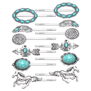 Retro Hair Pins for Women Girls Decorative Bobby Pin Turquoise Retro Hair Pins Vintage Hairpins Cowgirl Western Hair Clips Boho Hair Clips Headwear Styling Tools Hair Accessories (12Pcs-B)