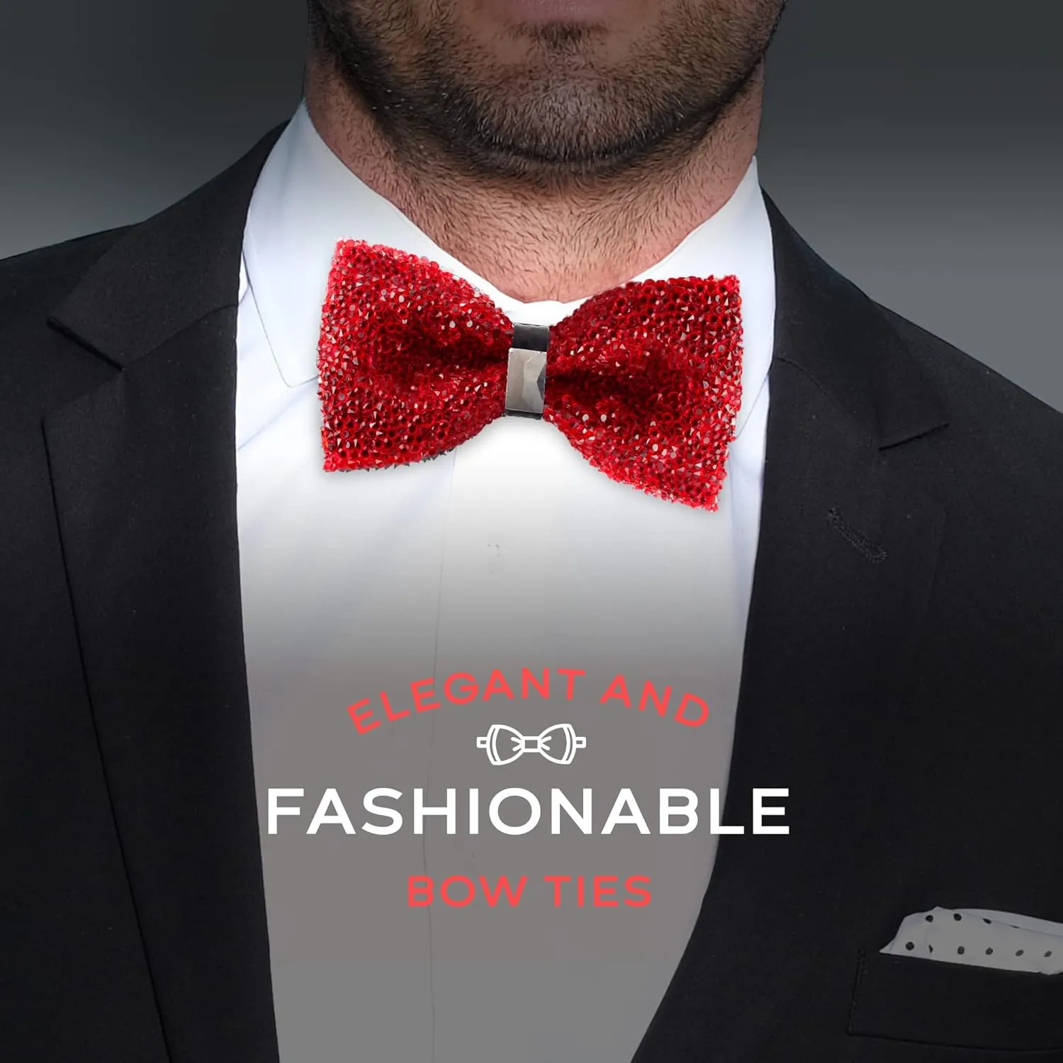 Rhinestone Bow Ties for Men - Pre Tied Sequin Bowties Men with Adjustable Length, Jewel Bow Tie
