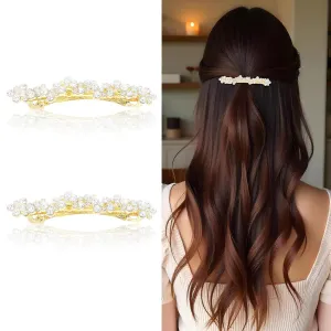 Rhinestones Hair Clips Barrettes for Women, 2 pcs Small Gold Barrette Clips Hair Pins Elegant French Wedding Bridal Hairpins Decorative