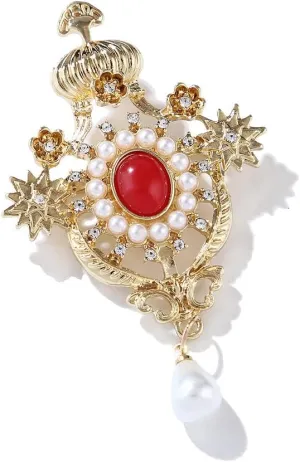 ROFARSO Gold Vintage Brooch Pin for Women Fully-Jewelled with Faux Pearl& Rhinestone Crystal for Wedding Party Prom Gift Rococo Style Lapel Pin Accessories for Shawl Scarf Buckle Sweater Cardigan