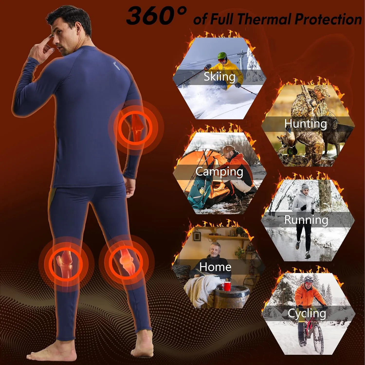 romision 2 Pack Thermal Underwear for Men Long Johns Fleece Lined Hunting Gear Bottom Top Set Base Layer Cold Weather XS-4XL