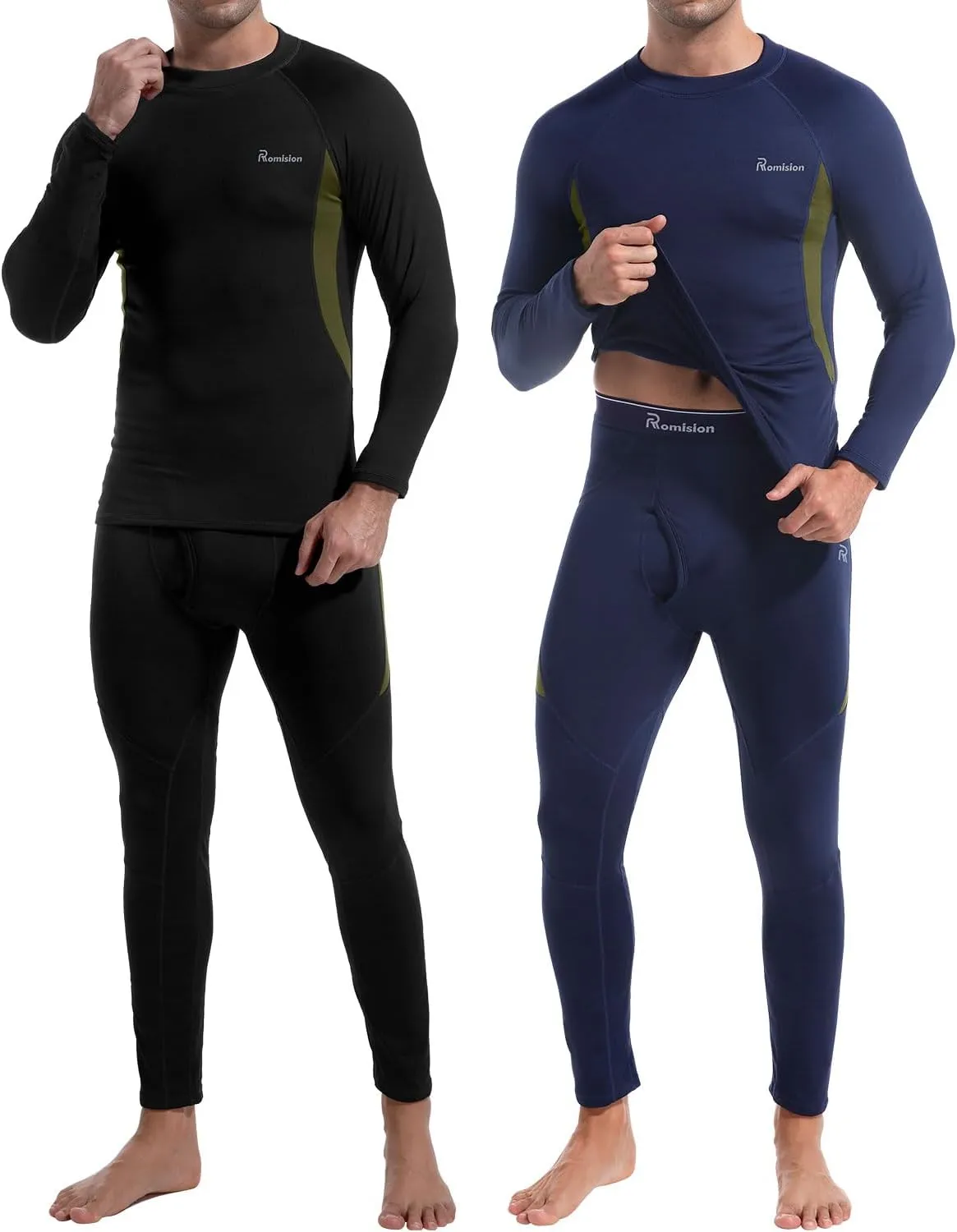 romision 2 Pack Thermal Underwear for Men Long Johns Fleece Lined Hunting Gear Bottom Top Set Base Layer Cold Weather XS-4XL