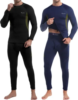 romision 2 Pack Thermal Underwear for Men Long Johns Fleece Lined Hunting Gear Bottom Top Set Base Layer Cold Weather XS-4XL