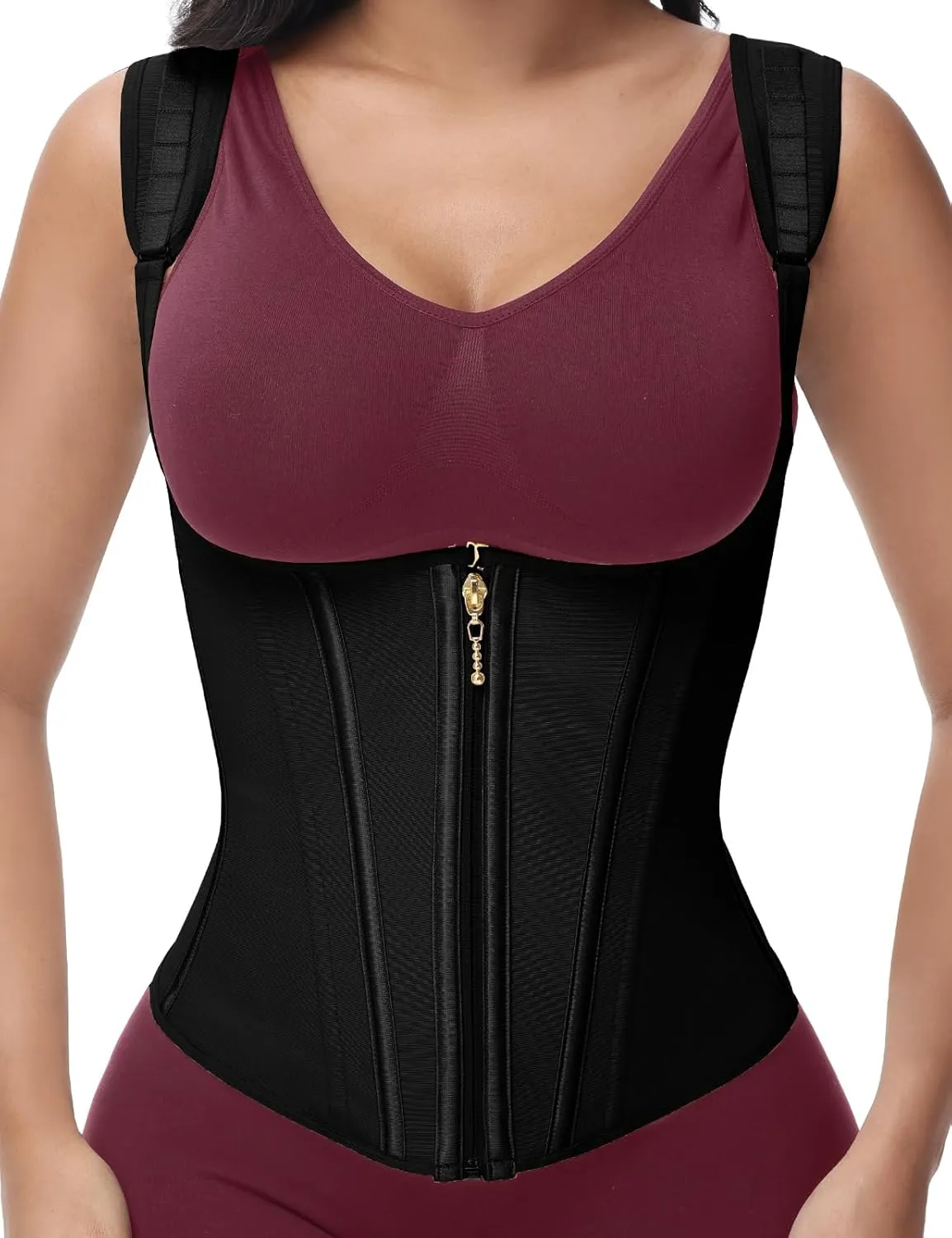 SHAPSHE waist trainer for women working out waist cincher vest for tummy control wrap waist shapewear body shaper with straps Black