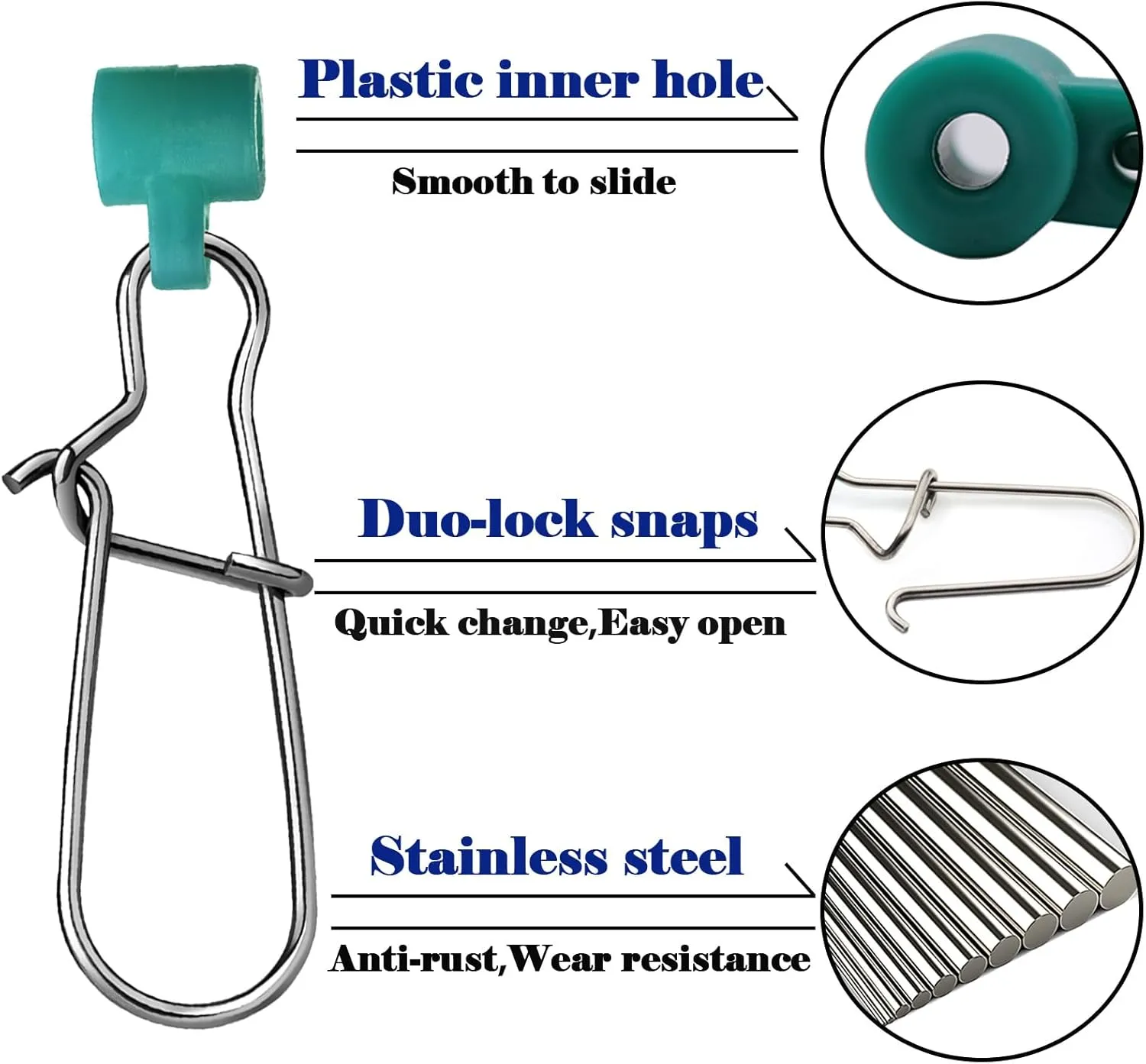 Sinker Slides for Fishing Rigs - 25/50/100pcs Duo Lock Snaps for Fishing Line Heavy Duty Weights Sinkers Saltwater Connector Accessories