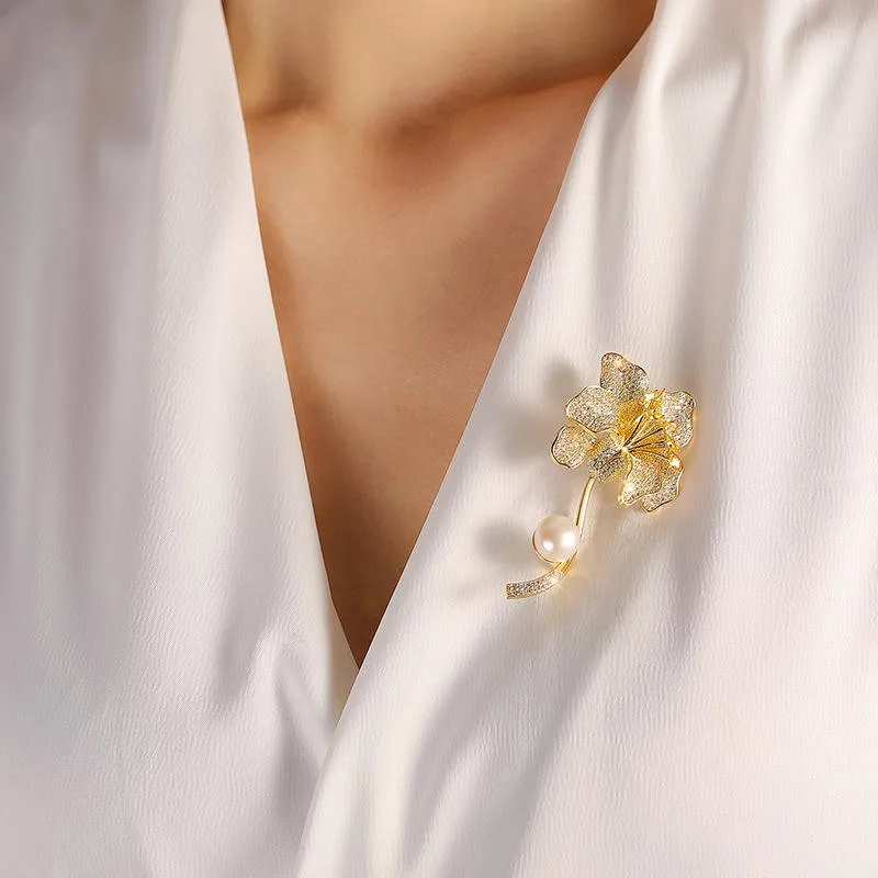 SISSLIA 14K Gold Brooch For Women Luxury Design Tulip Zircon Flower Brooch Pins
