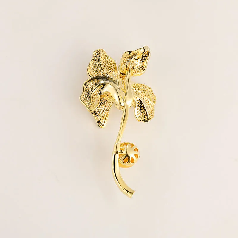 SISSLIA 14K Gold Brooch For Women Luxury Design Tulip Zircon Flower Brooch Pins