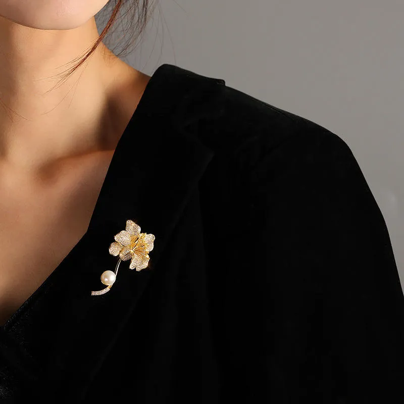 SISSLIA 14K Gold Brooch For Women Luxury Design Tulip Zircon Flower Brooch Pins