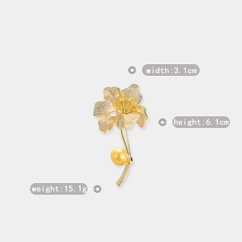 SISSLIA 14K Gold Brooch For Women Luxury Design Tulip Zircon Flower Brooch Pins