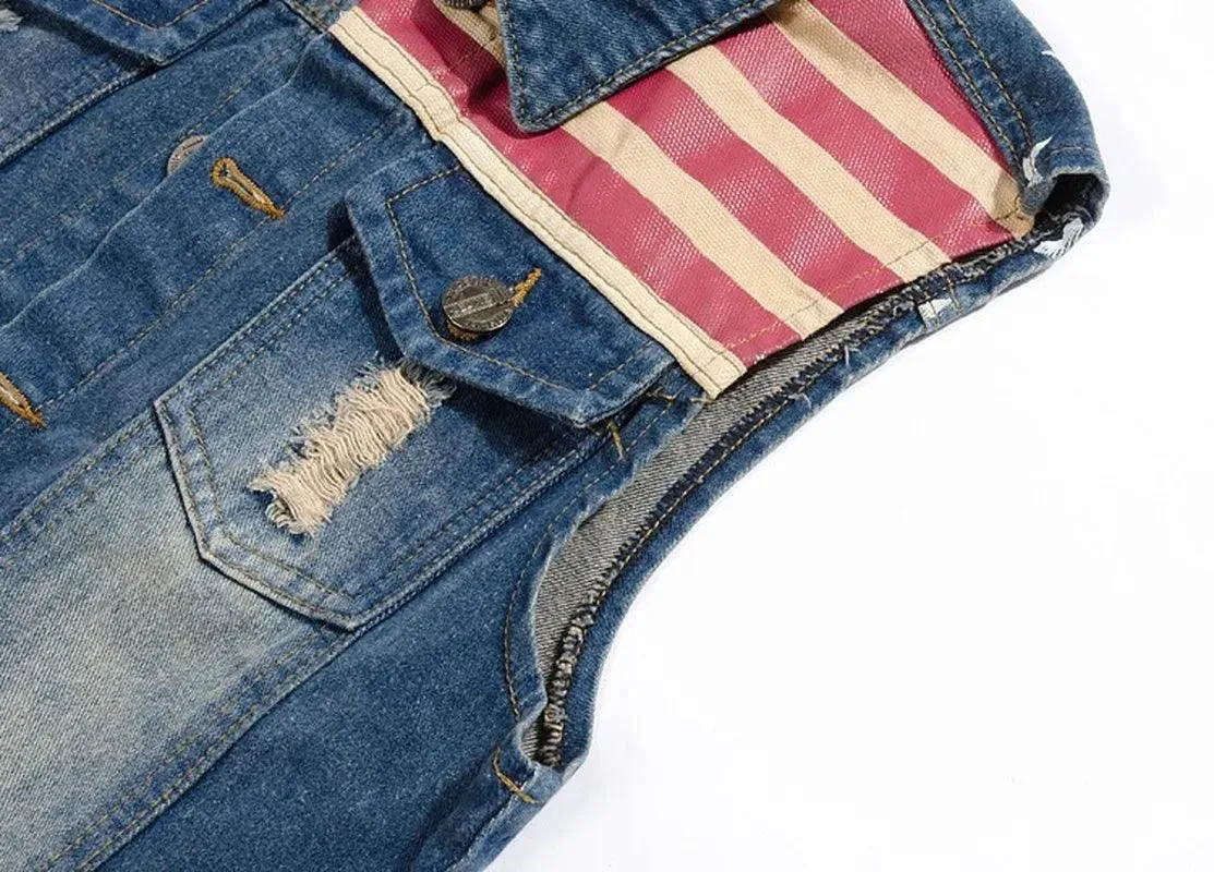 Sleeveless Jean Jacket Men Plus Size 5XL Dark Blue Denim Jeans Vest Cotton Lining Men Cowboy Vest