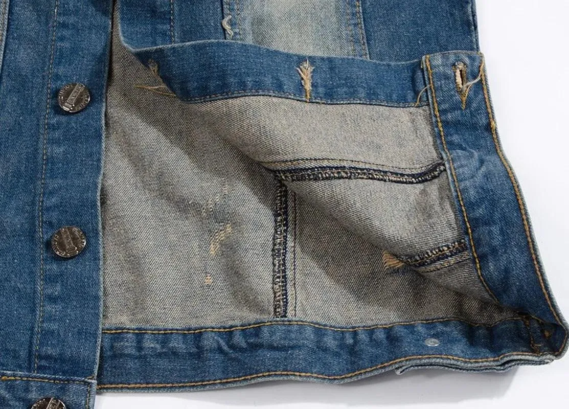 Sleeveless Jean Jacket Men Plus Size 5XL Dark Blue Denim Jeans Vest Cotton Lining Men Cowboy Vest