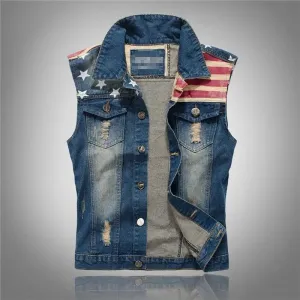 Sleeveless Jean Jacket Men Plus Size 5XL Dark Blue Denim Jeans Vest Cotton Lining Men Cowboy Vest