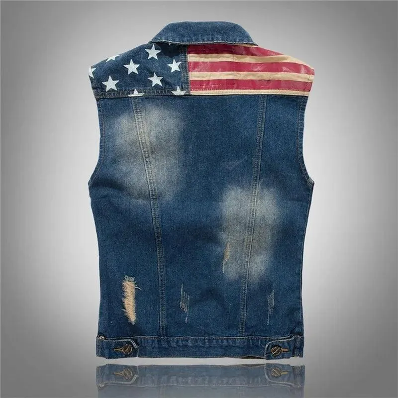 Sleeveless Jean Jacket Men Plus Size 5XL Dark Blue Denim Jeans Vest Cotton Lining Men Cowboy Vest
