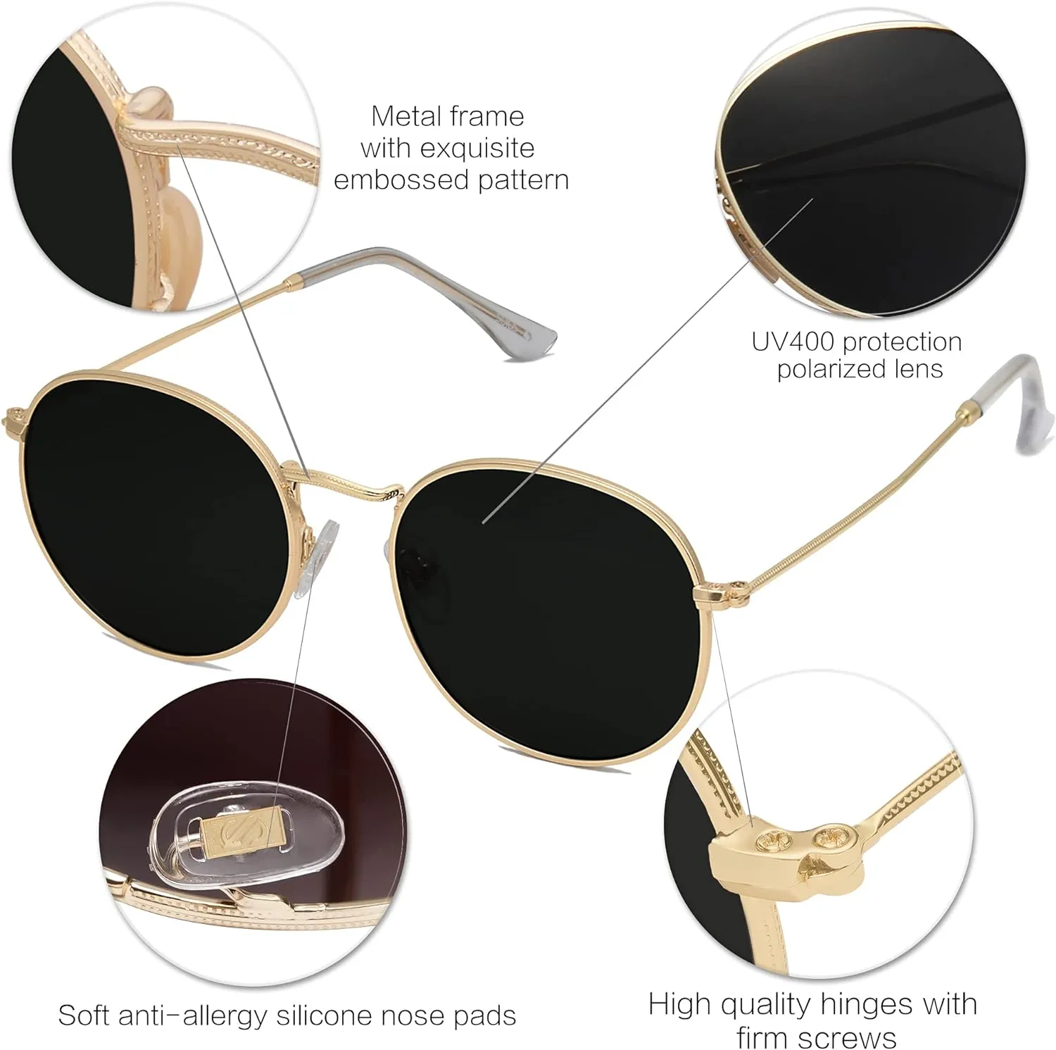 SOJOS Small Round Polarized Sunglasses for Women Men Classic Vintage Retro Shades UV400