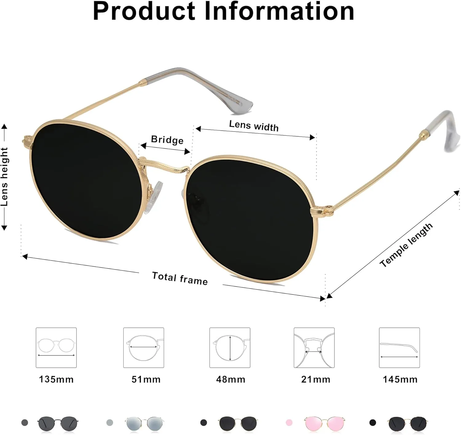 SOJOS Small Round Polarized Sunglasses for Women Men Classic Vintage Retro Shades UV400