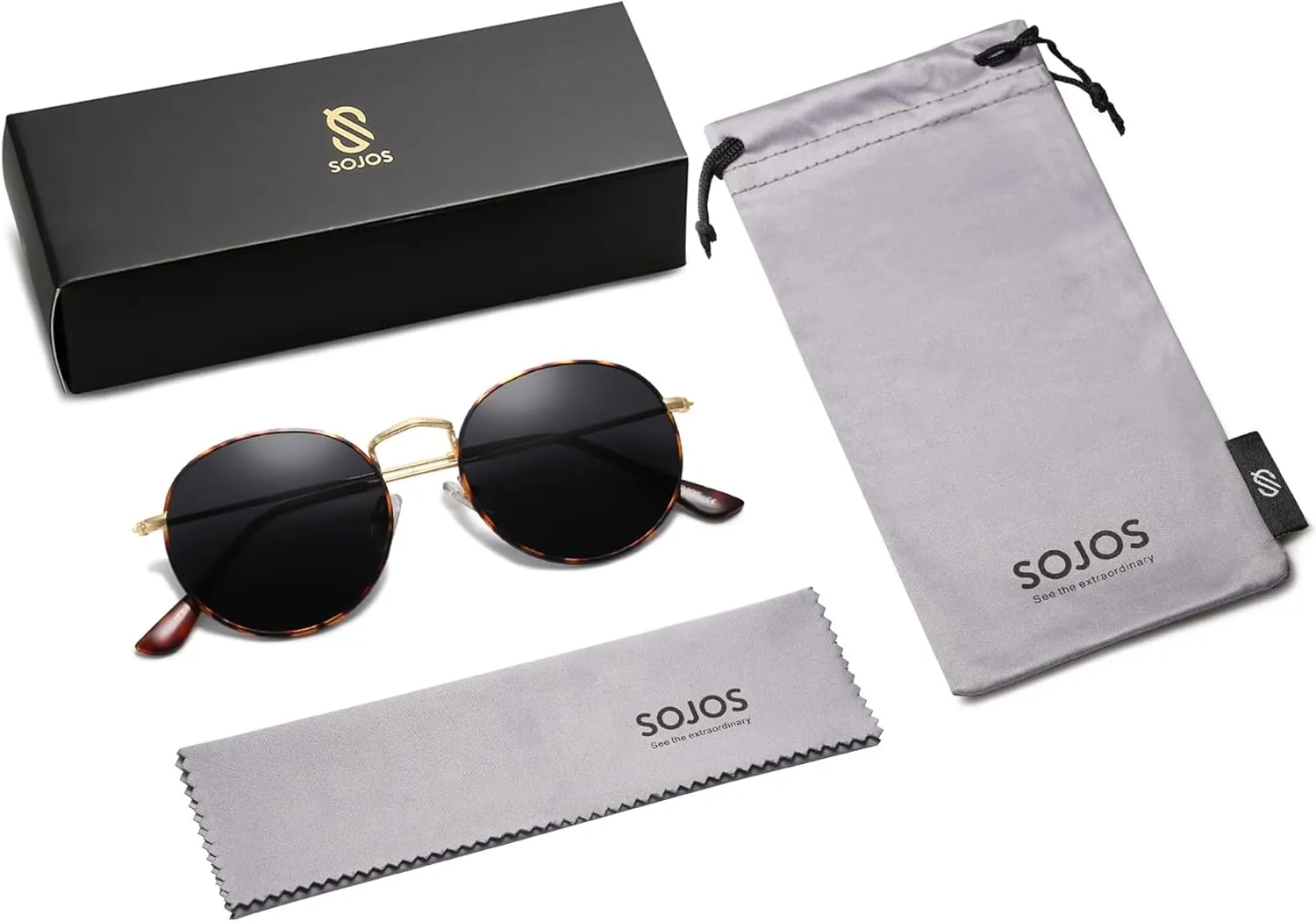 SOJOS Small Round Polarized Sunglasses for Women Men Classic Vintage Retro Shades UV400