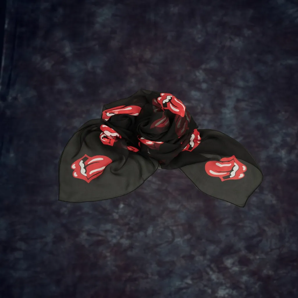 Soloist x Stones Black and Red Lips Silk Chiffon Scarf