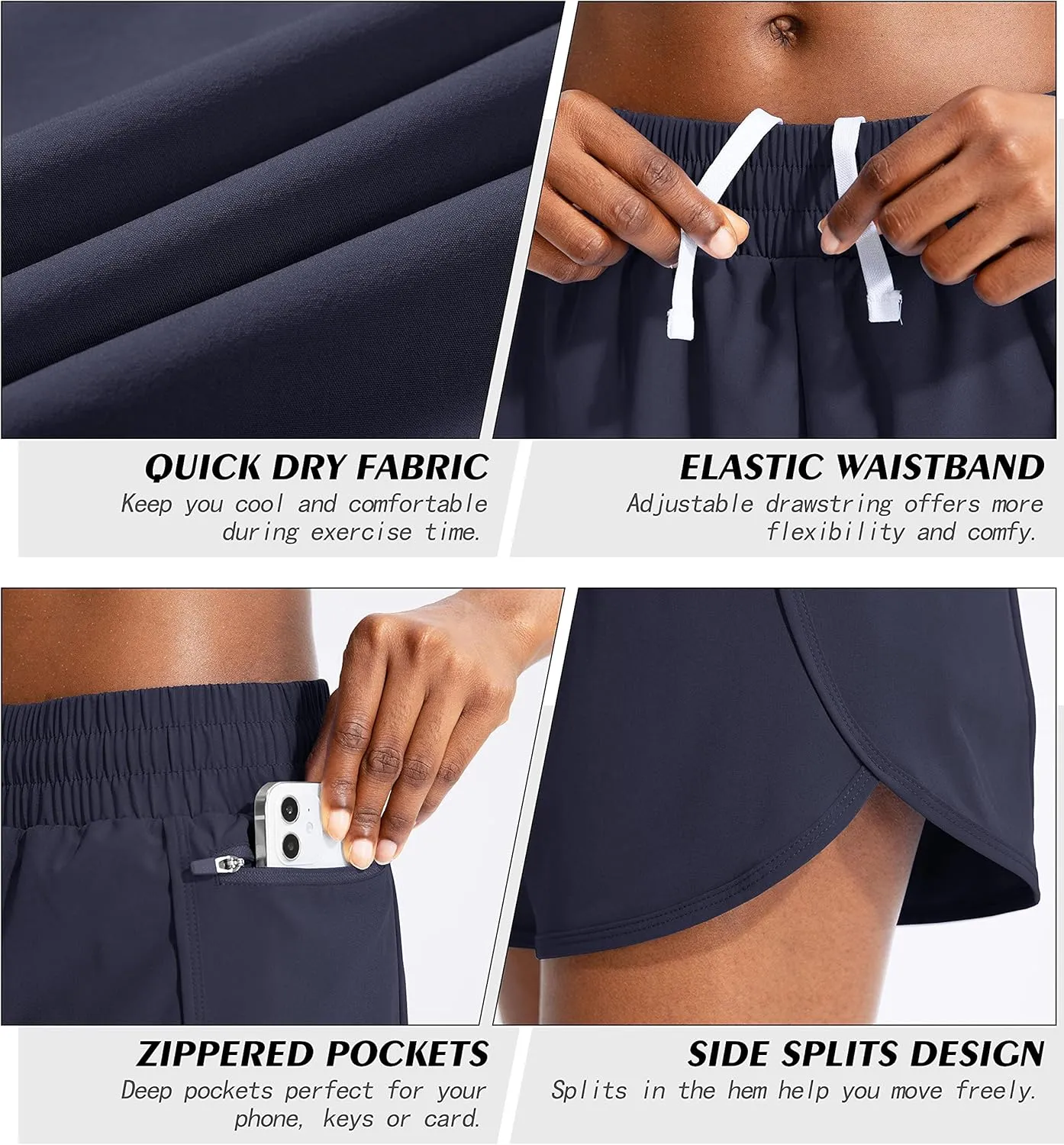 Soothfeel Womens Running Shorts with Zipper Pockets High Waisted Athletic Gym Workout Shorts for Women with Liner