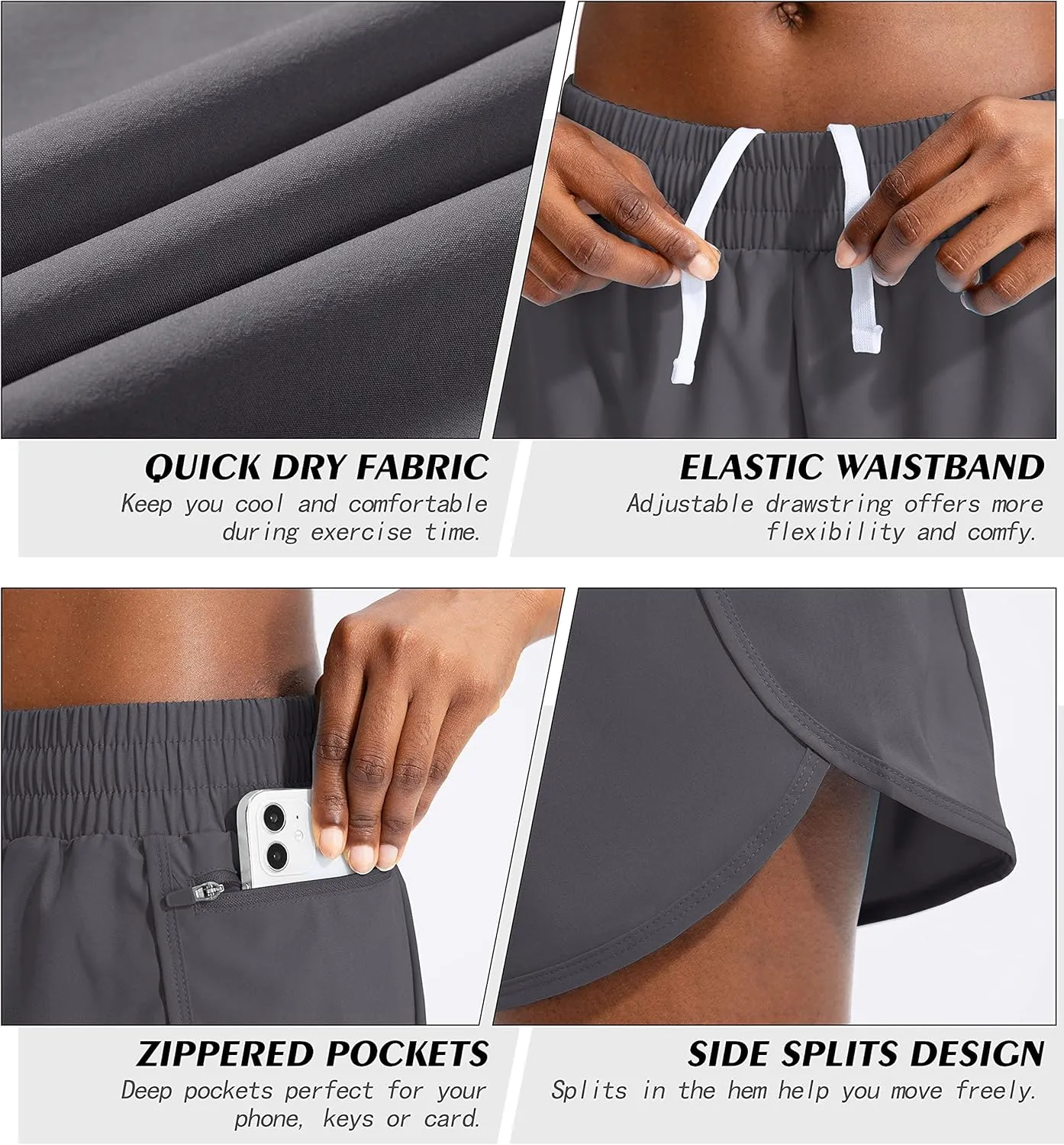 Soothfeel Womens Running Shorts with Zipper Pockets High Waisted Athletic Gym Workout Shorts for Women with Liner
