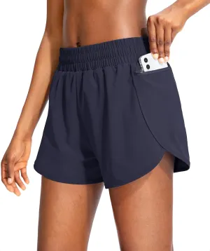 Soothfeel Womens Running Shorts with Zipper Pockets High Waisted Athletic Gym Workout Shorts for Women with Liner