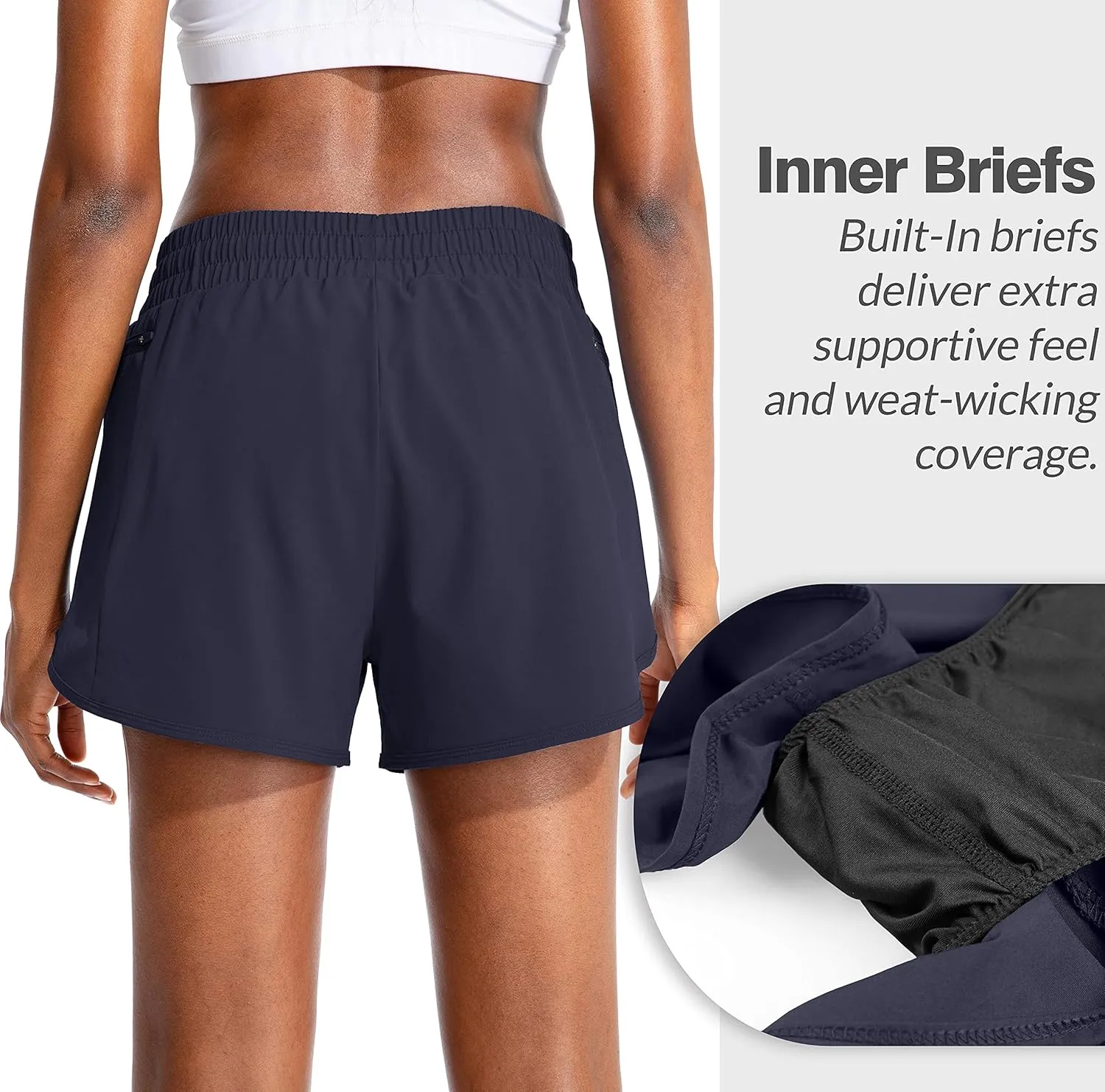 Soothfeel Womens Running Shorts with Zipper Pockets High Waisted Athletic Gym Workout Shorts for Women with Liner