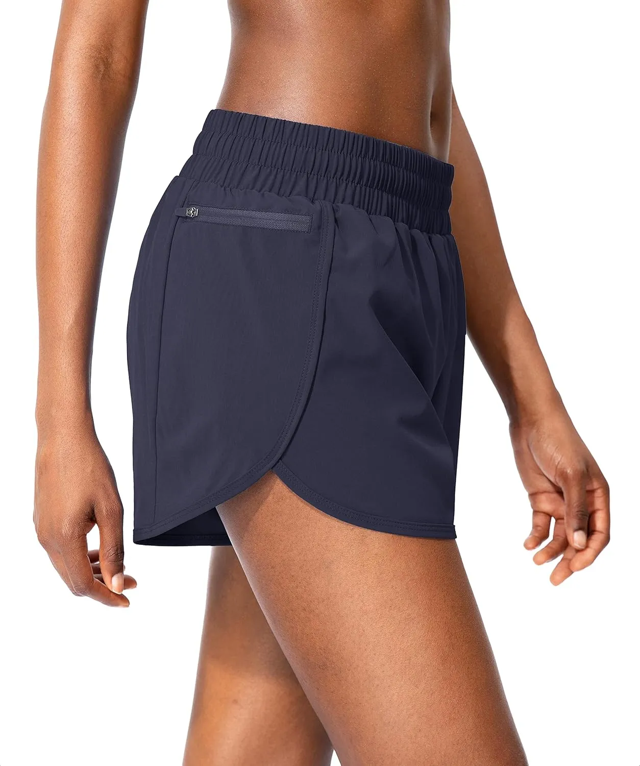 Soothfeel Womens Running Shorts with Zipper Pockets High Waisted Athletic Gym Workout Shorts for Women with Liner