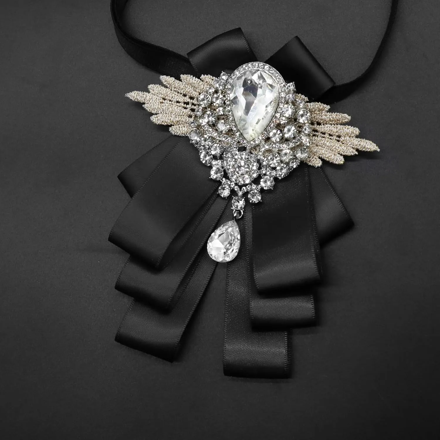 Sparkle Bow Ties for Men and Women Big Rhinestone Bow Tie Satin Ribbon Bowtie for Suit Tuxedo Evening Party
