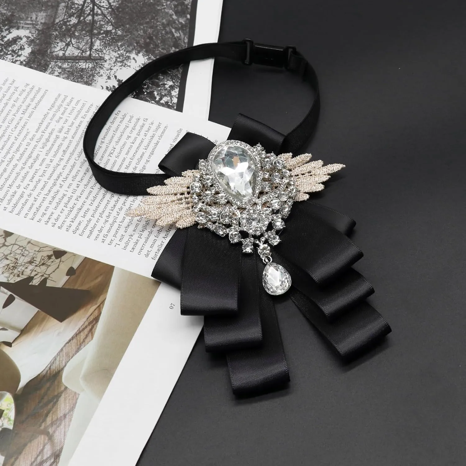 Sparkle Bow Ties for Men and Women Big Rhinestone Bow Tie Satin Ribbon Bowtie for Suit Tuxedo Evening Party