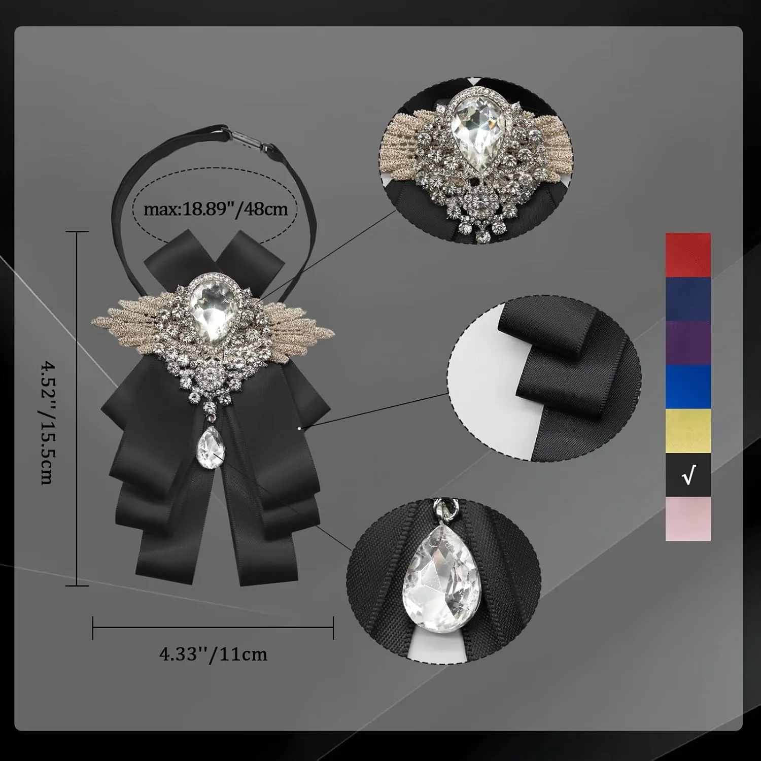 Sparkle Bow Ties for Men and Women Big Rhinestone Bow Tie Satin Ribbon Bowtie for Suit Tuxedo Evening Party