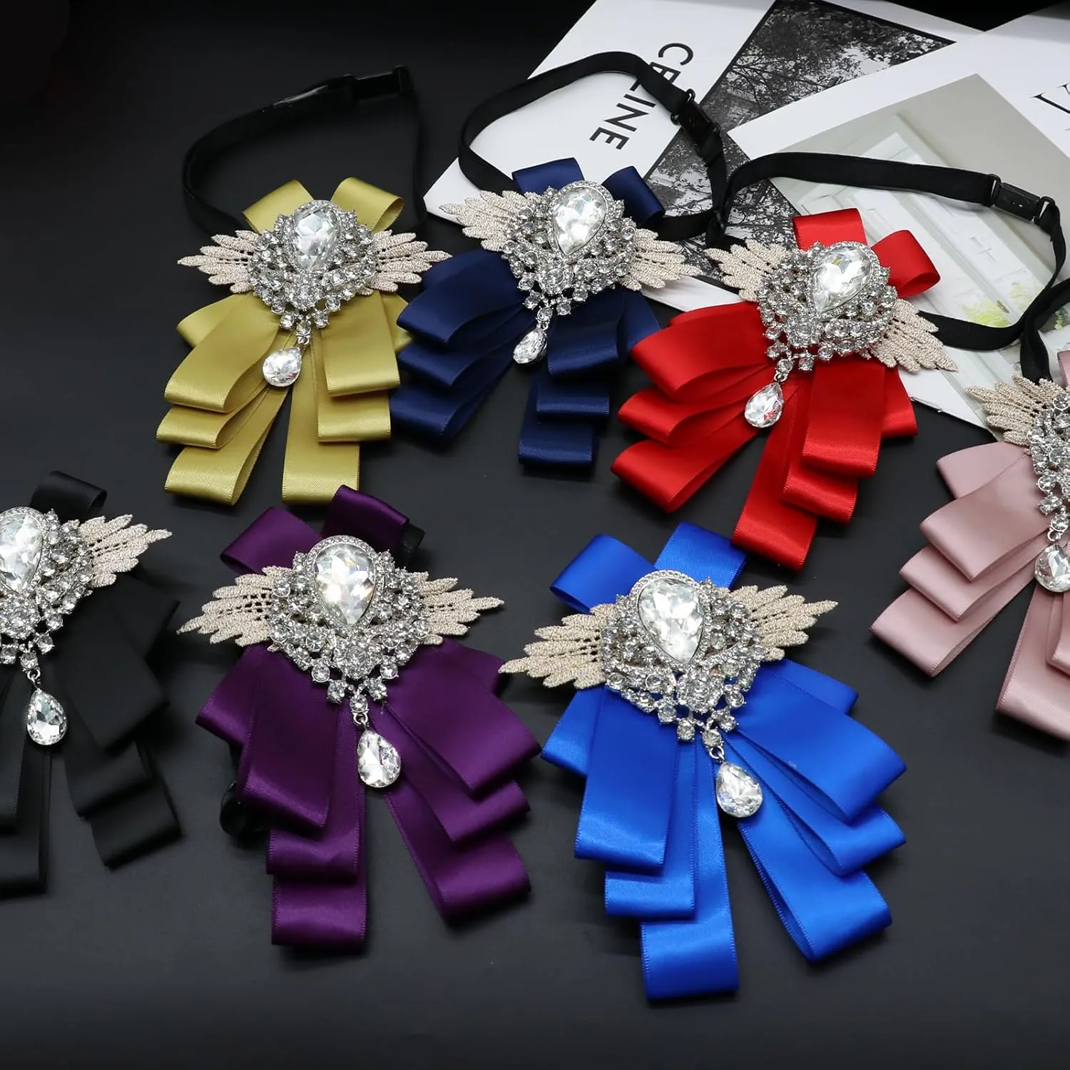 Sparkle Bow Ties for Men and Women Big Rhinestone Bow Tie Satin Ribbon Bowtie for Suit Tuxedo Evening Party