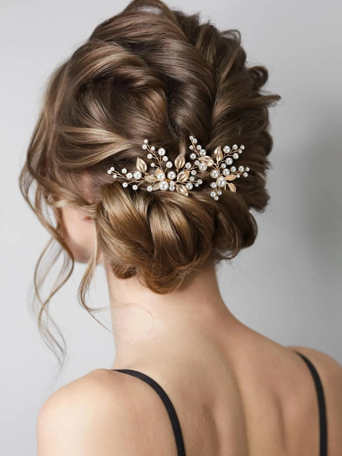 SWEETV 2Pcs Bridal Hair Accessories Pearl Bride Wedding Hair Pins Leaf Bridal Head Piece Rhinestones Hair Jewelry Gold Hair Accessories for Women and Girls