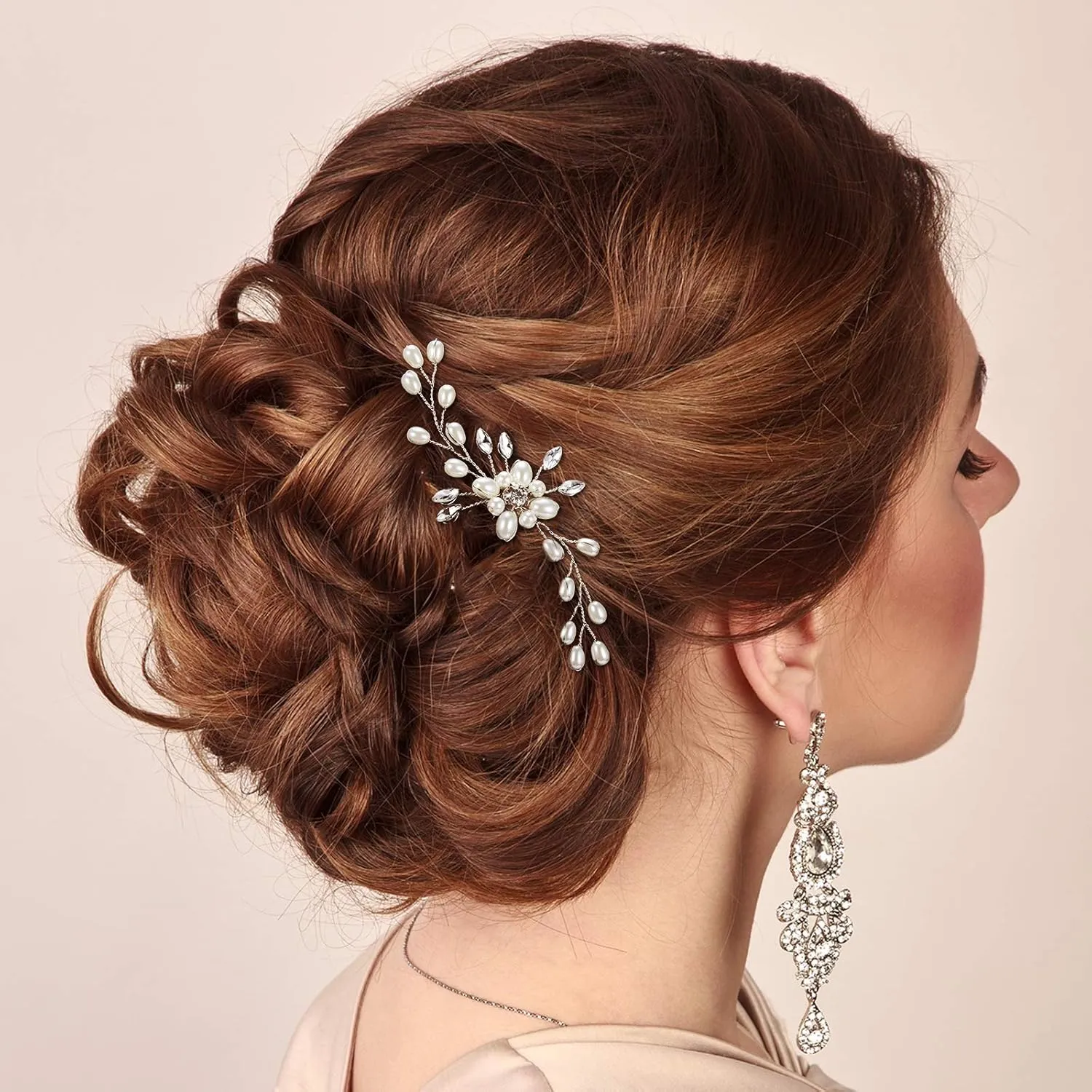 Syhood 4 Pieces Pearl Crystal Bridal Hair Pins Rhinestone Flower Wedding Hair Pins Prom Accessory for Women Wedding Hairstylessilver