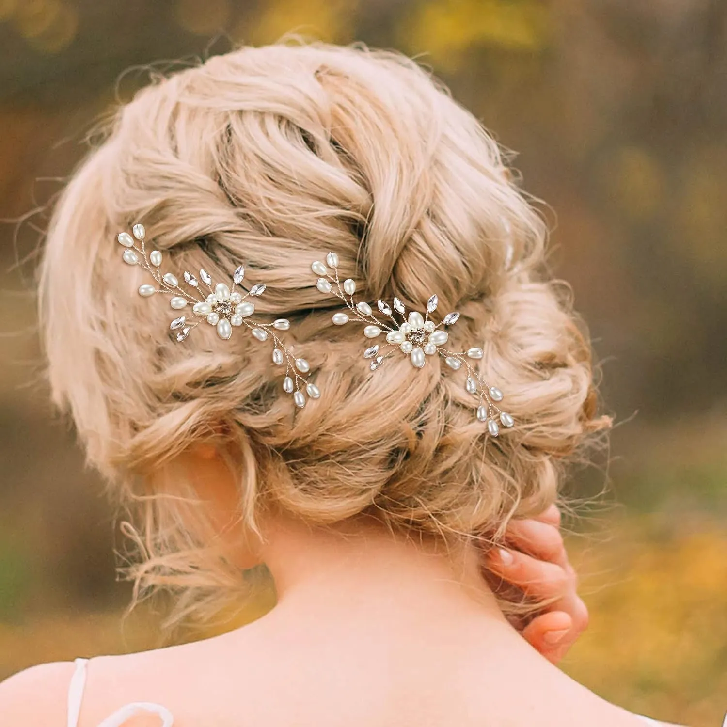 Syhood 4 Pieces Pearl Crystal Bridal Hair Pins Rhinestone Flower Wedding Hair Pins Prom Accessory for Women Wedding Hairstylessilver