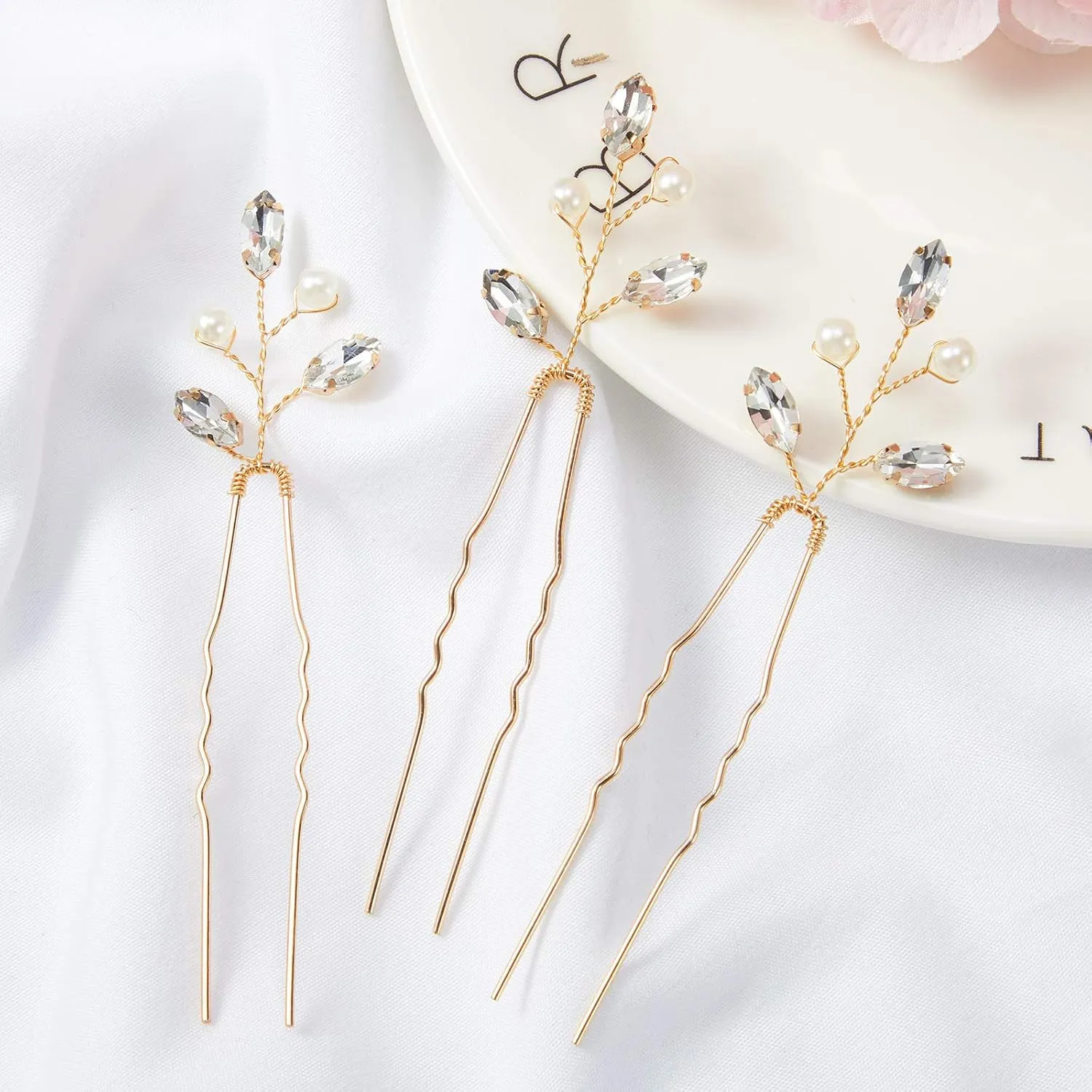 Syhood 6 Pieces Pearl Crystal Bridal Hair Pins Rhinestone Flower Wedding Hair Pins Prom Accessory for Women Wedding Hairstyles(Gold)