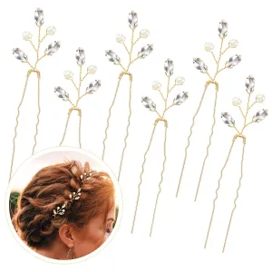 Syhood 6 Pieces Pearl Crystal Bridal Hair Pins Rhinestone Flower Wedding Hair Pins Prom Accessory for Women Wedding Hairstyles(Gold)