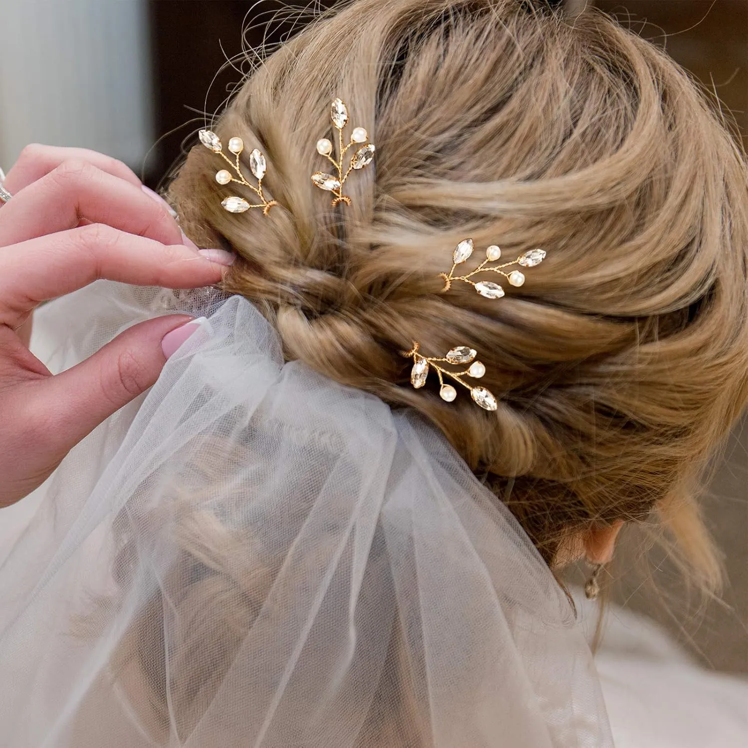 Syhood 6 Pieces Pearl Crystal Bridal Hair Pins Rhinestone Flower Wedding Hair Pins Prom Accessory for Women Wedding Hairstyles(Gold)