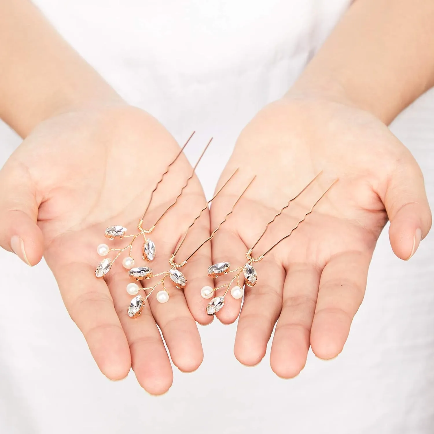 Syhood 6 Pieces Pearl Crystal Bridal Hair Pins Rhinestone Flower Wedding Hair Pins Prom Accessory for Women Wedding Hairstyles(Gold)