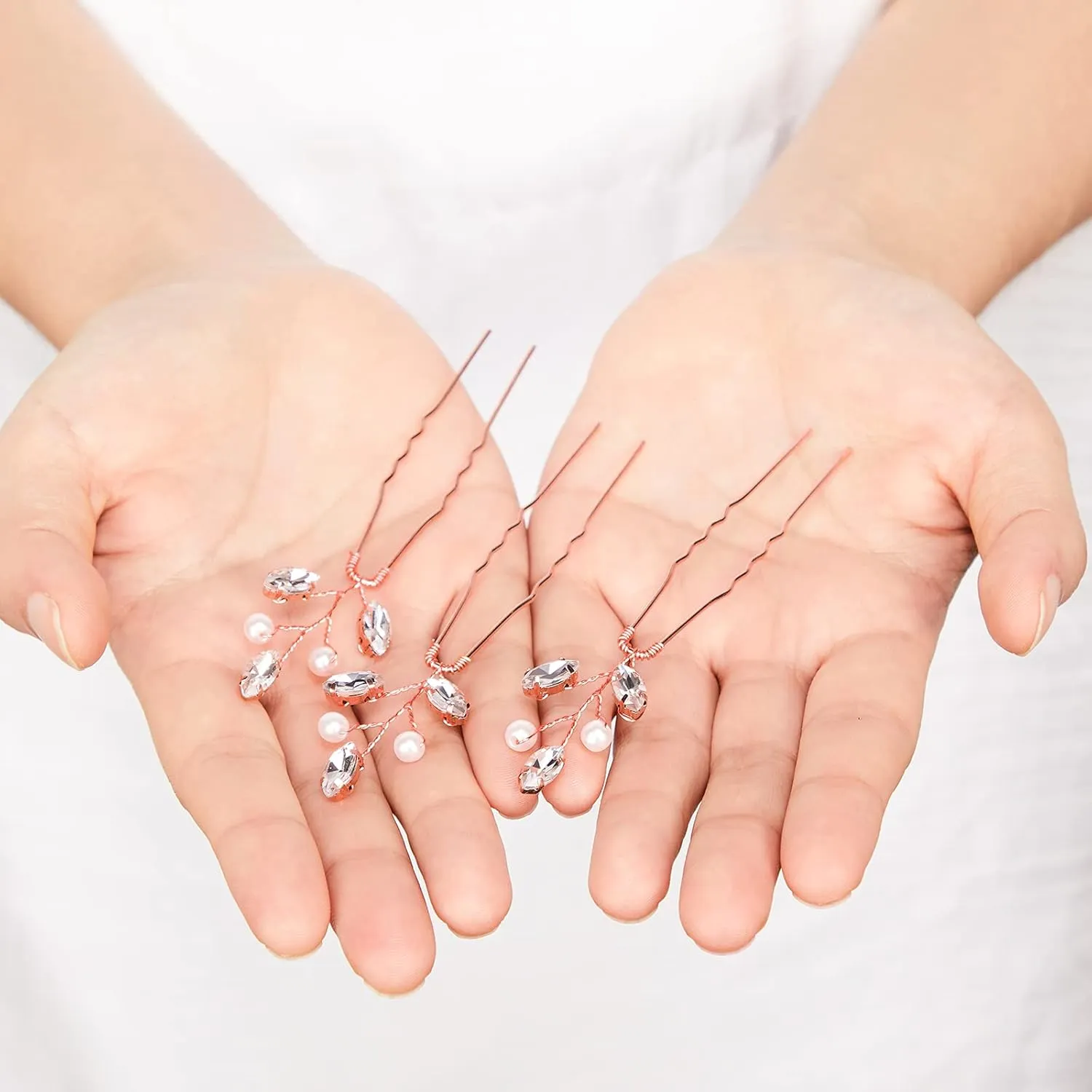 Syhood 6 Pieces Pearl Crystal Bridal Hair Pins Rhinestone Flower Wedding Hair Pins Prom Accessory for Women Wedding Hairstyles(Rose Gold)
