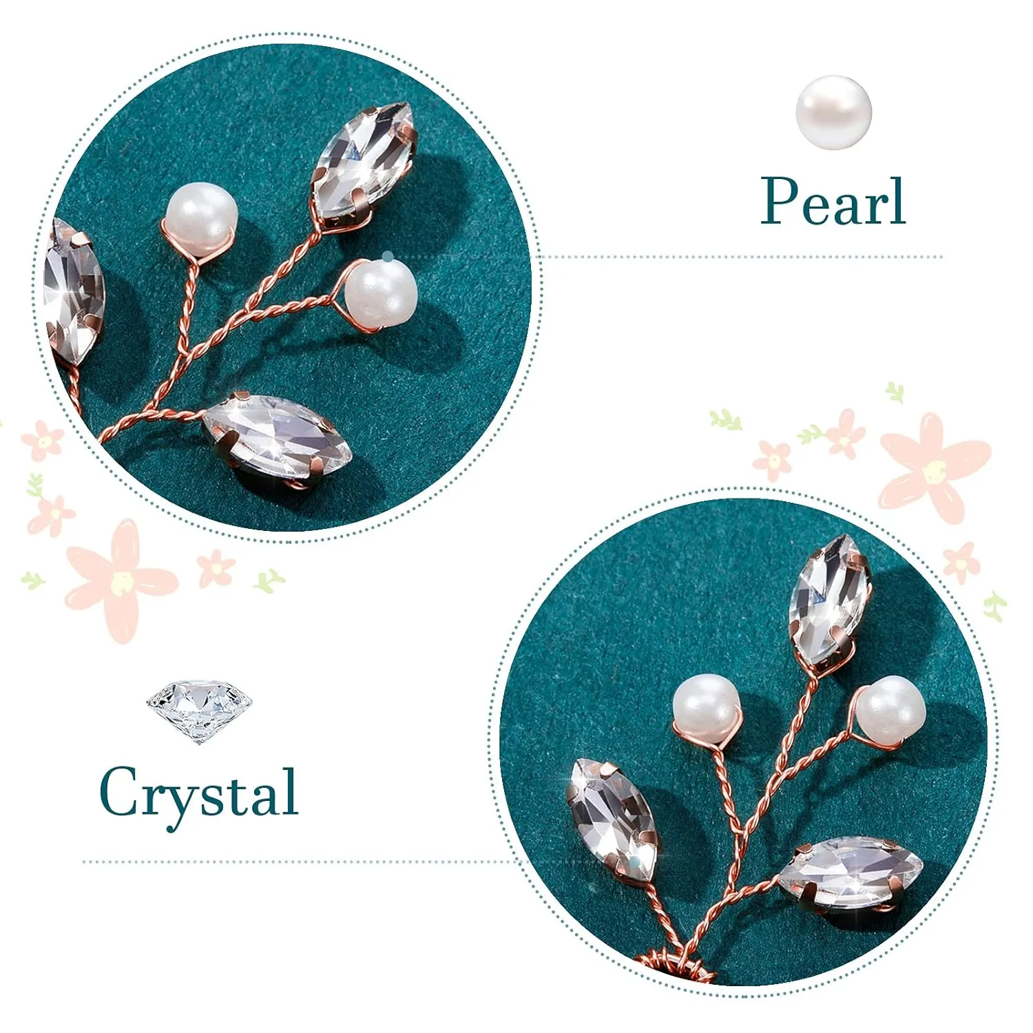 Syhood 6 Pieces Pearl Crystal Bridal Hair Pins Rhinestone Flower Wedding Hair Pins Prom Accessory for Women Wedding Hairstyles(Rose Gold)