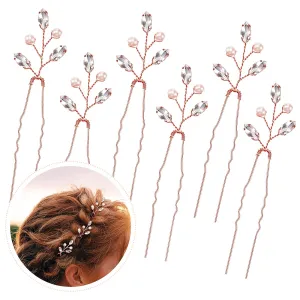 Syhood 6 Pieces Pearl Crystal Bridal Hair Pins Rhinestone Flower Wedding Hair Pins Prom Accessory for Women Wedding Hairstyles(Rose Gold)