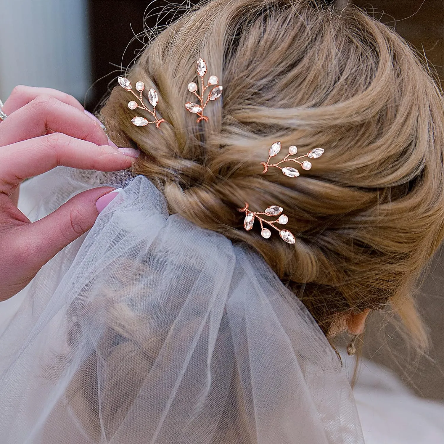 Syhood 6 Pieces Pearl Crystal Bridal Hair Pins Rhinestone Flower Wedding Hair Pins Prom Accessory for Women Wedding Hairstyles(Rose Gold)